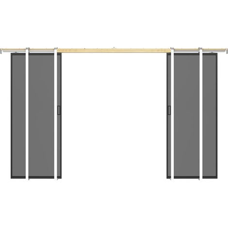 Porte coulissante double avec système à galandage - aluminium et verre trempé fumé dépoli - 2 x H205 x L73 cm - LINCI II (1/4)