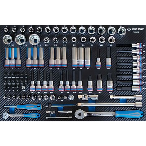 Module de douilles 1/4' et 1/2' – 98 pièces – Plateau EVAWAVE pour organisation optimale – Pour mécanique et entretien – King Tony
