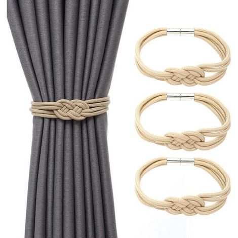 Embrasses à Rideaux,Sangles de Rideaux Simples,Embrasse à Rideaux avec Boutons Magnétique,Attache Rideau Aimantée,Embrasses,4PCS (1/4)