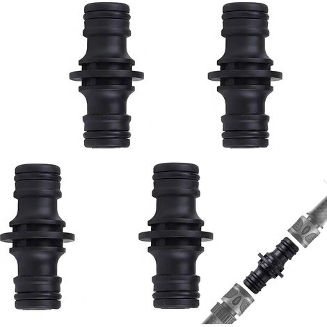 4 Pièces Double Connecteur de Tuyau d'Arrosage, Raccord Tuyau Arrosage 1/2 Pouce Mâle à Mâle pour Rallonge de Tuyau, Embout Tuyau Arrosage pour Jardin et Lavage de Voiture, Noir (1/5)