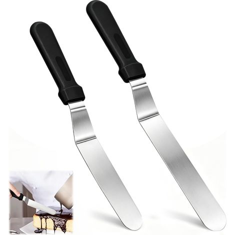2 PCS Spatules Pâtisserie Inox 15 cm et 20 cm, Spatule Gâteau et Spatule Pâtisserie Inox pour Décorer Gâteaux, Crêpes et Desserts, Spatule Coudée Pâtisserie Polyvalente (1/5)