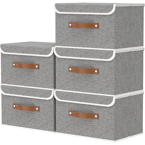 Boîte de Rangement avec Couvercle 33x23x20cm Paniers Gris (1/5)
