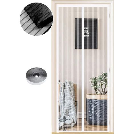 Moustiquaire Magnétique pour Portes, Différentes Tailles, 120X 215cm, Puissants Aimants, Fermeture Automatique, de Porte Rideau Couloirs Patio Sans Perçage, Rayures Blanches (1/5)
