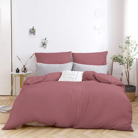 Housse de Couette 220x240cm+2 Taies d'oreillers 65x65cm Vieux Rose Parure de Lit Adulte 2 Personnes 100 Fils/cm² en Microfibre avec Fermeture Éclair (1/5)
