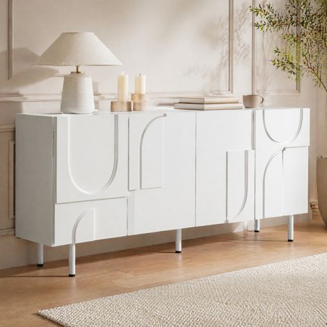Credenza geometrica bianca 160 x 38,5 x 70 cm in MDF e PB HAVRYA (1/5)