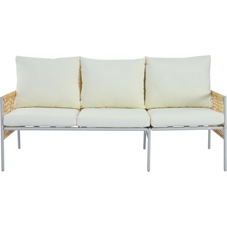 Salotto da Giardino 7 Posti in Metallo, Rattan PE e Tessuto Impermeabile con Tavolo, 2 Divani, 2 Poltrone e Cuscini Spessi, Beige (1/5)