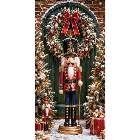 Stickers de porte de Noël, décorations suspendues, décorations de fête, décors de fond, tapisseries de porte, bannières de porte - 90 x 180 cm (perforation + ruban) - 64