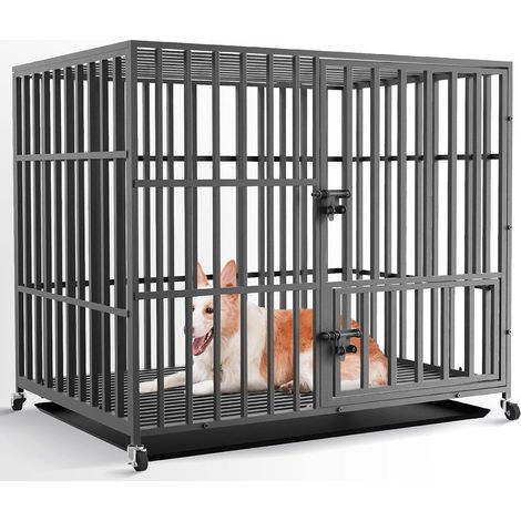BingoPaw Jaula Perro Grande de Hierro Fuerte Perrera con Ruedas Giratorias Carga 100KG, XL, 107x78x89cm