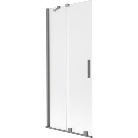 Paroi de baignoire coulissante 2 volets Mexen Velar 80 x 150 cm, givrée, métal gris - 896-080-000-31-95 (1/2)