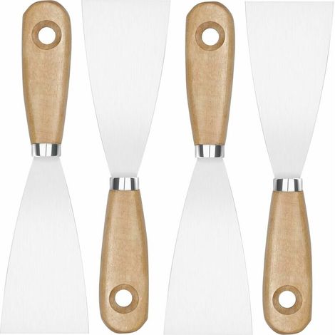 DEESSE SHOP - Accessoires pour pistolet à air chaud, spatule de revêtement, grattoirs à peinture 4 pièces avec manche en bois, couteaux à peindre pour papier peint et murs (1/5)