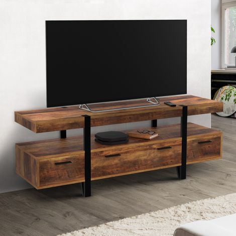 AUSTRIA Mueble de TV de 140 cm con cajones de madera y patas de pasador