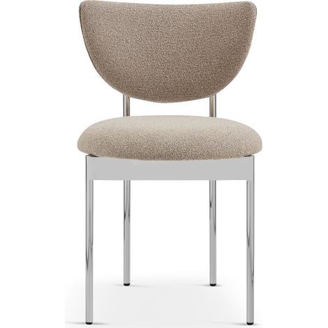 Set de 2 sillas de comedor escandinavas, tapizado en tejido, patas metálicas, color beige claro (1/5)