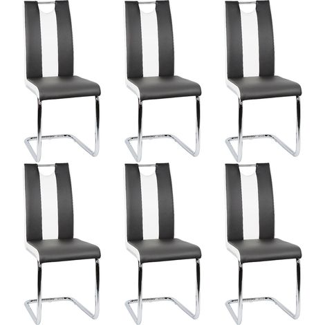 Set de 6 Sillas de Comedor de Estilo Moderno, Sillas de Cocina de Piel Sintética con Asiento Ergonómico, Negro (1/5)
