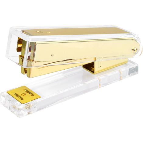 JSSEVN - Desktop Stapler, in Transparent Acrylic, Ergonomic Design, Modern Office Accessory for Home, Office or School (Gold) (1/5)