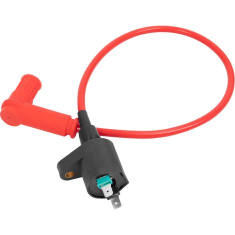 Red high voltage silicone CDI ignition coil 50cc-250cc for off-road motorcycles, quads and beach buggies.