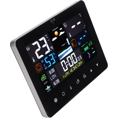 Station météo numérique couleur avec écran tactile et thermomètre intérieur/extérieur sans fil (1/5)