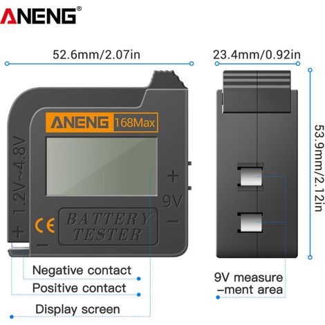 ANNENG BATTERY TESTER 168MAX Digital Affichage Tension Vérification Capacité Test Testing Universal pour la vérification du bouton AAA AA (1/5)