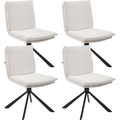 Esszimmerstühle 4er Set drehbar aus Chenille, Weiß  360° Küchenstuhl mit Doppelkissen (1/5)