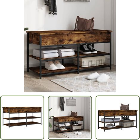 The Living Store Banc à chaussures chêne fumé 100x42,5x50 cm bois d'ingénierie - Banc À Chaussures - Banc Coffre - Meuble Entrée - Rangement Chaussures - Organisation Intérieur (1/5)