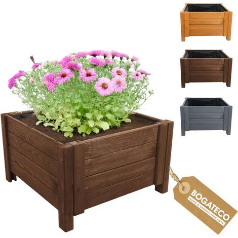 Jardinière Haute Bois Bogateco 60x60x30 cm Géotextile Brun Foncé (1/5)