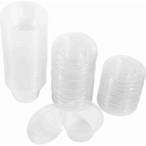 Lot de 50 sauce tasses boîtes en plastique transparent jetable 2 oz avec couvercle nourriture chaud - idée cadeau (1/5)