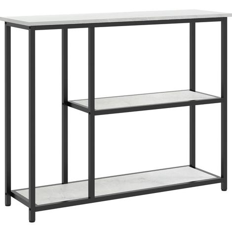 Console de style industriel, 2 étagères, aspect marbre, noir et blanc (1/5)