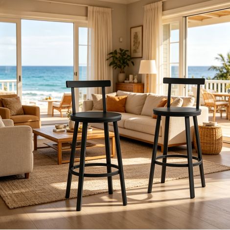 Tabourets de bar lot de 2 avec dossier 65 cm noir HAVRYA (1/5)