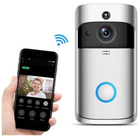 Sonnette Vidéo avec Carillon Intérieur Sonnette de Sécurité Caméra sans fil de sonnette vidéo de surveillance à domicile (1/5)