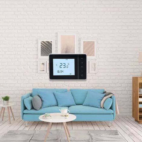 Thermostat numérique LCD HY01WW pour systèmes de plomberie AC100-230V, programmable sur 7 jours, avec écran tactile intelligent. (1/5)