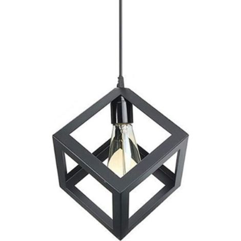 E27 Suspension Rétro Vintage Cube Carré Lustre abat-jour Luminaire Industriel Noir