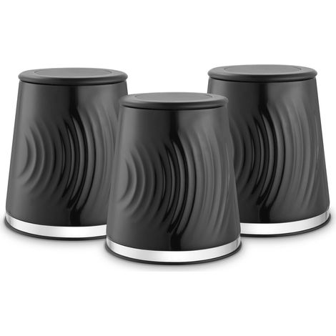 Tower T826220BLK Sonar Set of 3 Canisters, Tea/Coffee/Sugar, 1.3L Capacity, Black