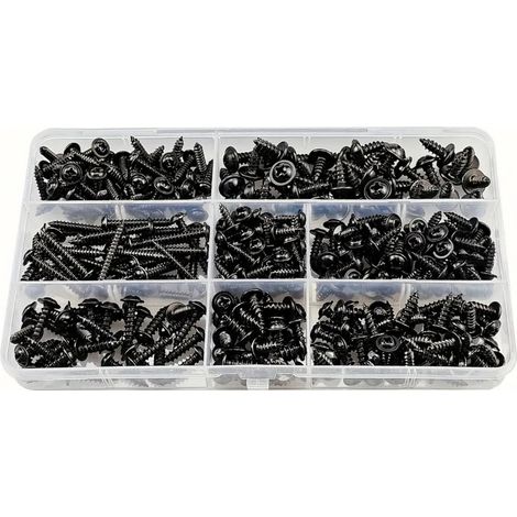 340 Stück schwarze Selbstbohrschrauben, Selbstbohrschrauben aus rostfreiem Kohlenstoffstahl mit Flachkopf, Holzbefestigungsset, Kreuzkopf, Größe: M3.0-M4.8