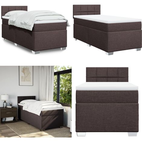 Sommier à lattes de lit avec matelas Marron foncé 90x190 cm - Lit Double - Literie - Chambre À Coucher - Meuble De Chambre - Tête De Lit - Home & Living (1/5)