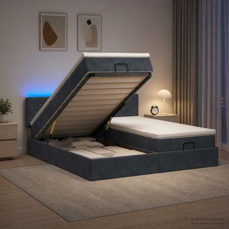 Lit coffre avec matelas et LED Gris foncé 200 x 200 cm Velours (1/5)
