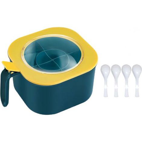 Especiero con tapa, PP, 4 compartimentos, para sal, azúcar y pimienta en polvo, a prueba de fugas, fácil de limpiar (amarillo) (1/5)