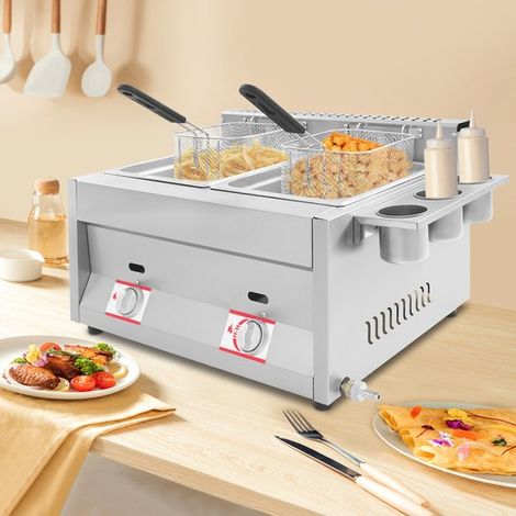 2X 6L Commercial LPG Gas Fryer Stainless Steel Catering Frying Tool Double Tank
