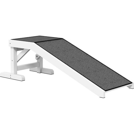 Rampa para perros antideslizante de madera blanca y alfombra gris 125 x 40 x 35,5 cm (1/5)