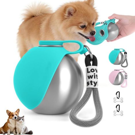 Hunde-Trinkflasche für Spaziergänge, auslaufsichere Hunde-Trinkflasche mit faltbarem Silikonnapf, 285 ml Reise-Trinkflasche für Hunde für Spaziergänge und Wanderungen im Freien (Blau) (1/5)