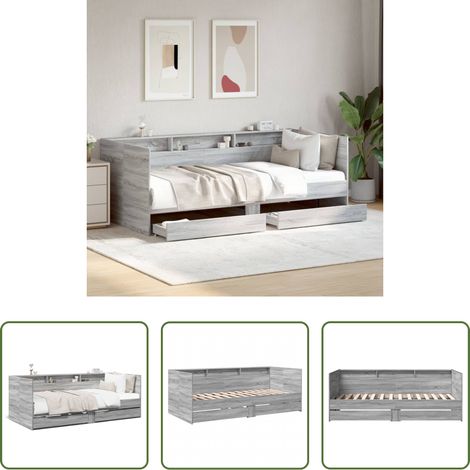 vidaXL Tiroir de lit - Lit de jour avec tiroirs sans matelas sonoma gris 75x190 cm (1/5)