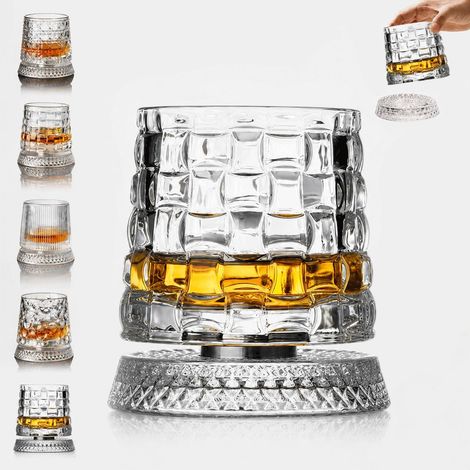 Verre à whisky rotatif anti-stress – Verre en cristal pour whisky ou bourbon pivotant à 362 degrés  idéal pour les bars à domicile, les anniversaires, les fêtes et la fête des Pères.