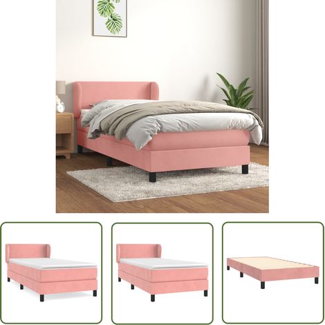 The Living Store Sommier à lattes de lit et matelas Rose 80x200 cm Velours - Lit Double - Lit Rose - Lit Velours - Lit Design - Literie (1/5)