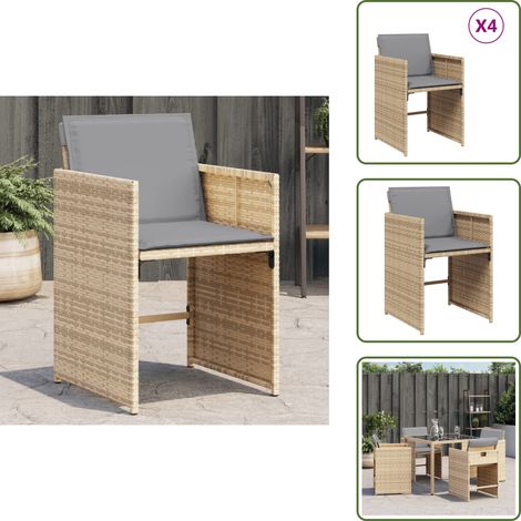 The Living Store Chaises de jardin avec coussins lot de 4 mélange beige - Chaise De Jardin - Fauteuil De Jardin - Mobilier De Jardin - Résine Tressée - Rotin Synthétique (1/5)