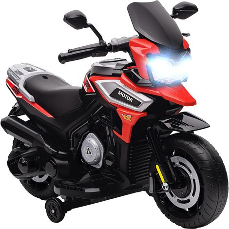 Moto électrique pour enfants de 18 à 36 mois, porteur, stabilisateurs, lumières, musique, plastique, acier, rouge