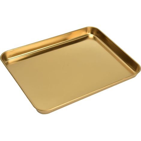 Plateau Rectangulaire en Acier Inoxydable à Fond Plat Doré pour Restaurant et Maison