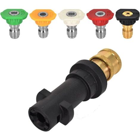 Adaptateur pour Nettoyeur Haute Pression,Connexion Rapide 1/4 Compatible pour Karcher Karcher K2-K7,avec 5PCS Embouts de Buse à Plusieurs Degrés,Kit d'Accessoires pour Nettoyeur (A) (1/4)