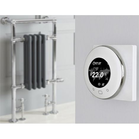 Milano Elizabeth 930mm x 450mm Floorstanding Chrome and Anthracite Dual Fuel Electric Heated Towel Rail Radiator with Angled Valves - With Wi-Fi Thermostat & Cable Cover (1/5)