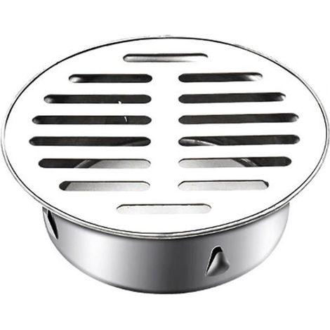 Siphon de Sol en Acier Inoxydable Rond Siphon de Sol Anti-Blocage pour Balcon, Couvercle de Siphon de Sol(110mm Bouche Plate)