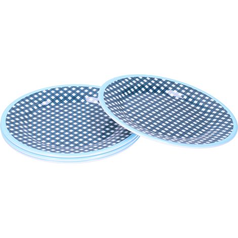 4 Pièces Assiette à Dessert 9 Pouces, Plateau à Gâteau, Vaisselle de Service Bleu Foncé à Motifs Quadrillés (1/5)