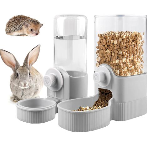 Automatic Feeder and Drinker, Rabbit Water Dispenser Hanging Feeder for Rodents - Grey
