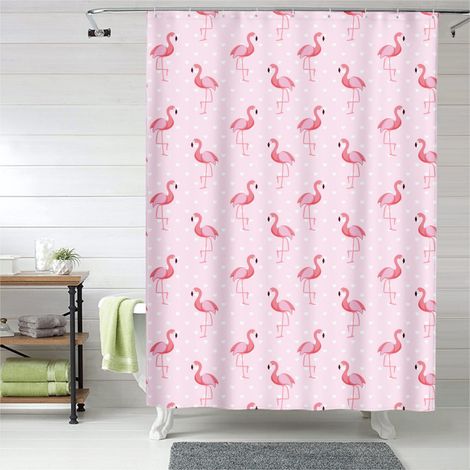 Rideau de douche flamants roses et palmes, imperméable salle de bain, 150x180 cm (1/5)